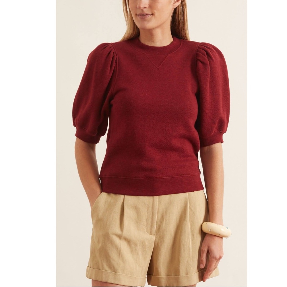 Ulla Johnson Burgundy Puff-Sleeve Sweater